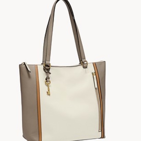 EUC 🩶🤍🤎GORGEOUS Fossil Leather Tara Shopper Purse - Picture 1 of 15